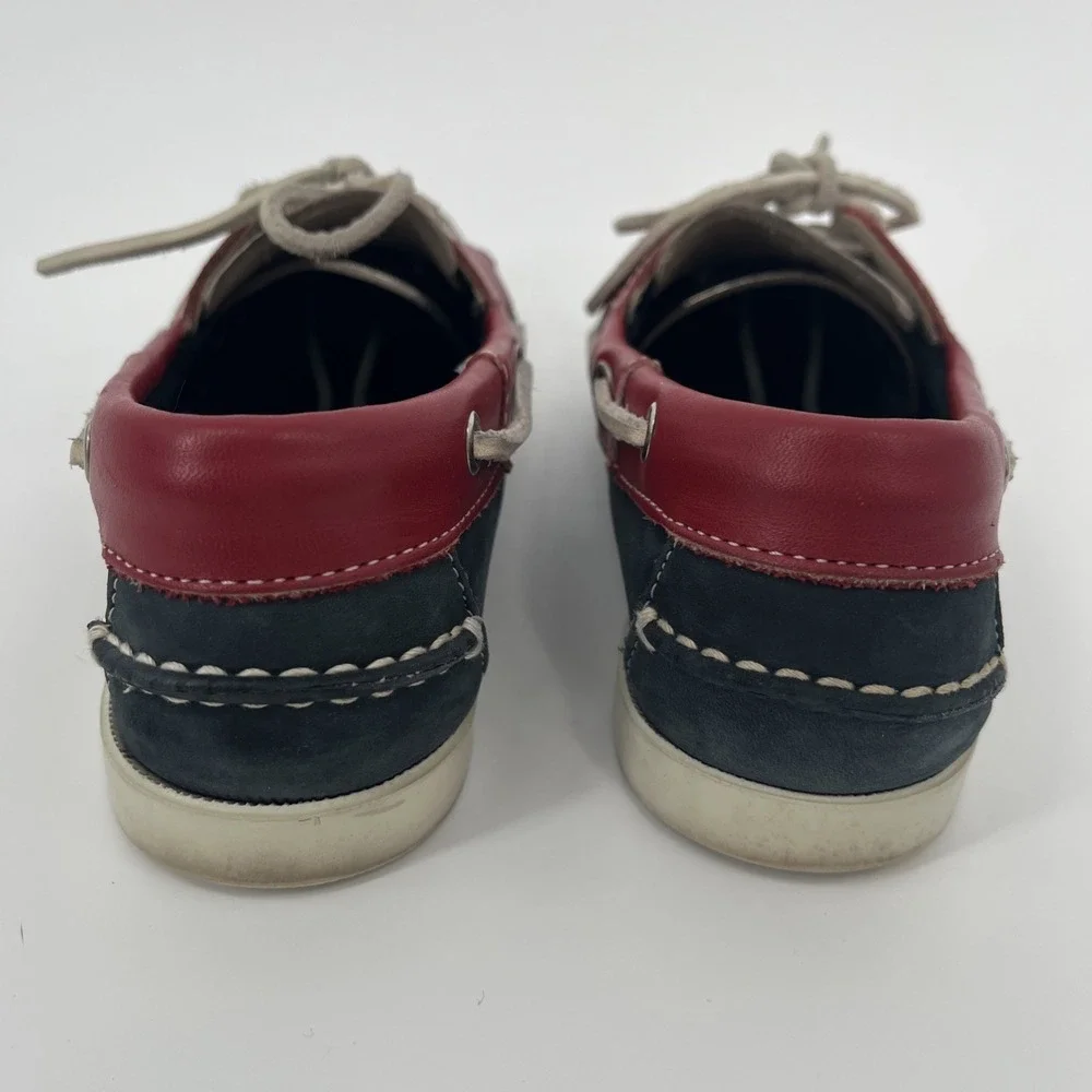 Vintage Sebago Womens Boat Shoes Size 7M Docksides‎ Navy Red Ivory Leather USA